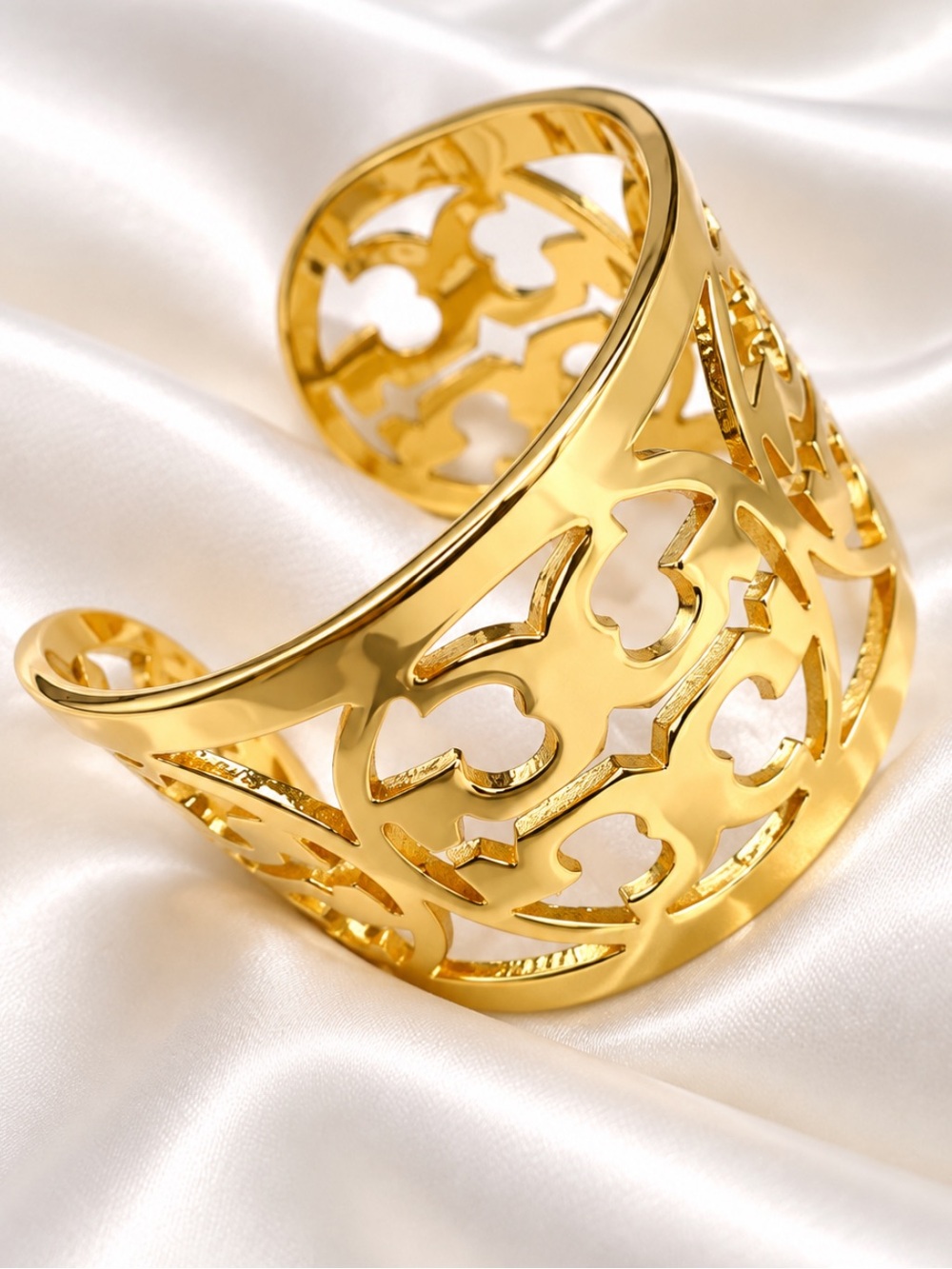 TORI BURCH•Gold Reva Wide Logo Cuff Bracelet.